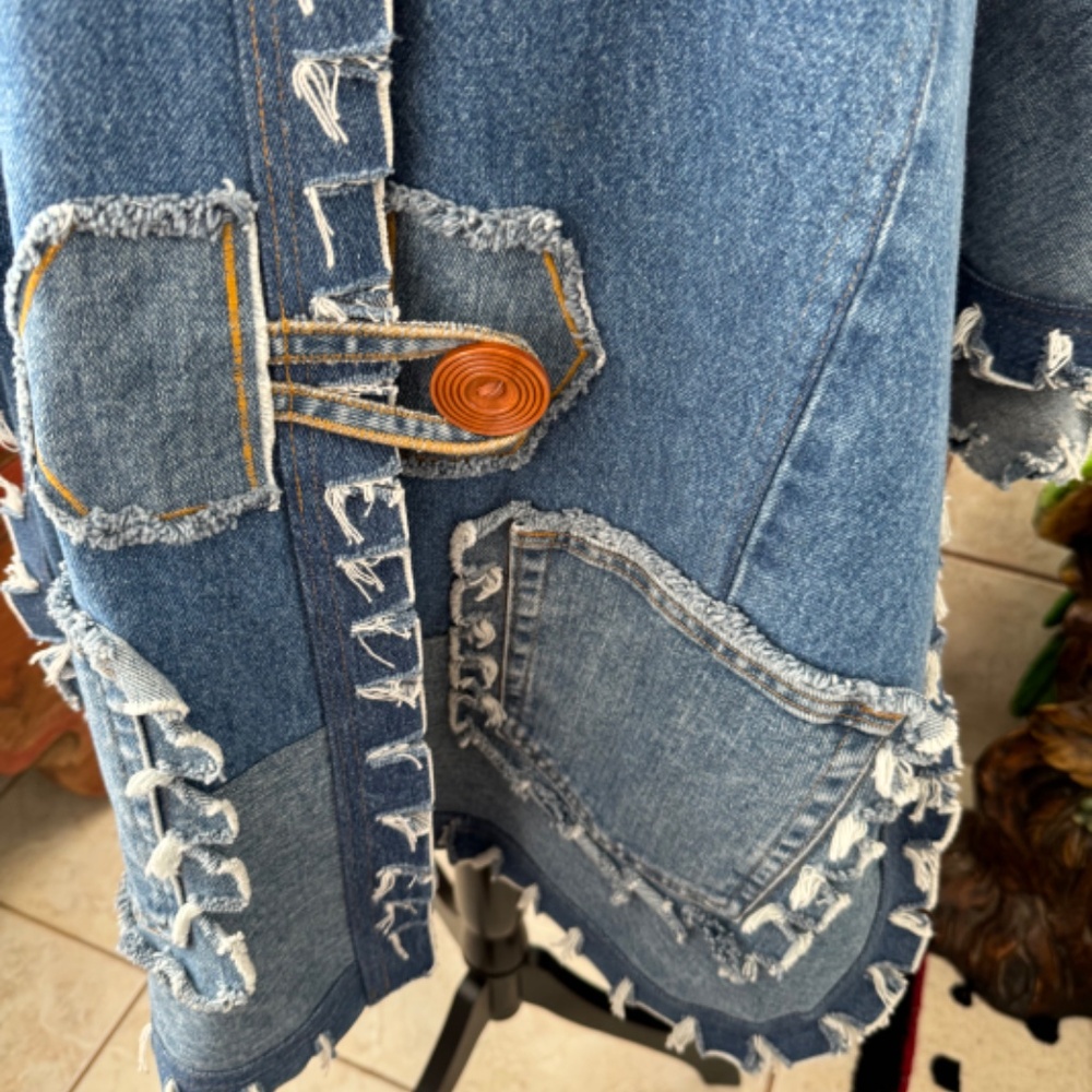 Custom Cotton Denim Jean Long Sleeve Button Down Jacket Sz OS - Picture 4 of 11